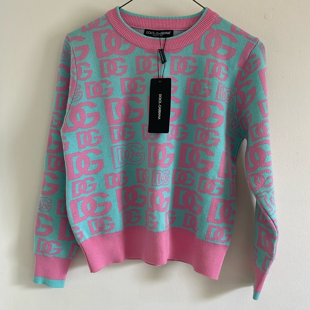 Dolce & Gabbana Pink and Blue Women's logo Sweater